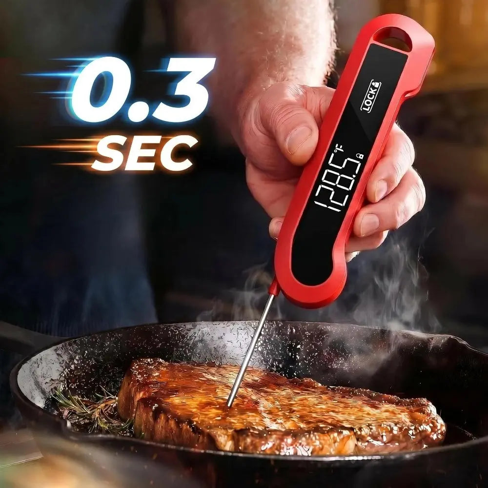Digital Instant Read Kitchen Meat Thermometer - 0.3 Sec Response, ±0.5℉ Precision, for Grilling, Air Fryer, BBQ Essentials Accessories, Gifts for Men Dad Birthday, Red