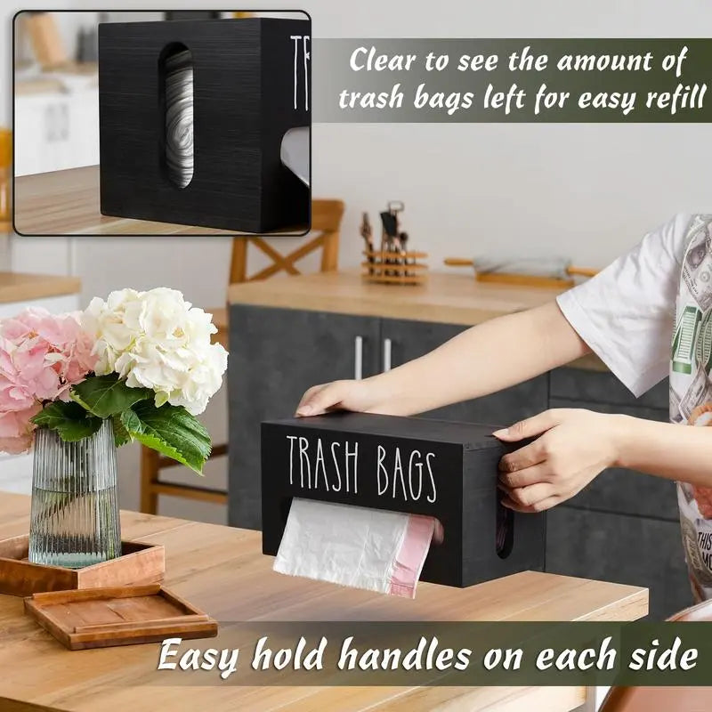 2 in 1 Wooden Plastic Grocery Bag Holder Dispenser, Wall Mount Extra Large Storage Organizer, Space Saving Kitchen & Bathroom Trash Bag Container