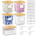 4+1 Pack Laundry Pods Storage Container, Clear Laundry Room Organization and Storage, Detergent Powder Container, with Wooden Lids & Labels