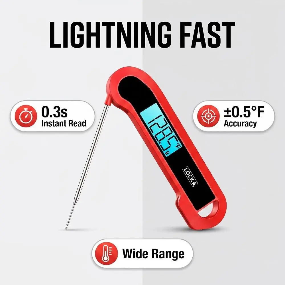 Digital Instant Read Kitchen Meat Thermometer - 0.3 Sec Response, ±0.5℉ Precision, for Grilling, Air Fryer, BBQ Essentials Accessories, Gifts for Men Dad Birthday, Red