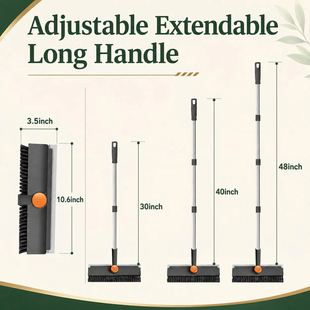 2-In-1 Long Handled Floor Cleaning Brush, Sweep & Scrub Combo with Ergonomic Handle, Heavy Duty Household Tool for Tile, Bathtub, Shower, Baseboard & Hard-To-Reach Corners, Thick Bristles Remove Stains, Grime and Mold Quickly
