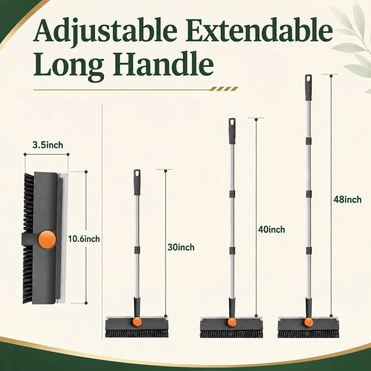 2-In-1 Long Handled Floor Cleaning Brush, Sweep & Scrub Combo with Ergonomic Handle, Heavy Duty Household Tool for Tile, Bathtub, Shower, Baseboard & Hard-To-Reach Corners, Thick Bristles Remove Stains, Grime and Mold Quickly