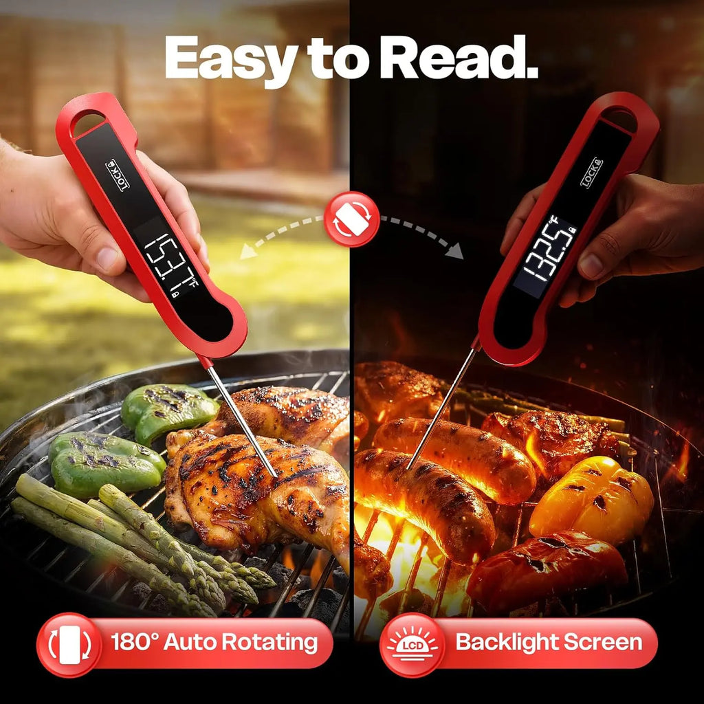 Digital Instant Read Kitchen Meat Thermometer - 0.3 Sec Response, ±0.5℉ Precision, for Grilling, Air Fryer, BBQ Essentials Accessories, Gifts for Men Dad Birthday, Red