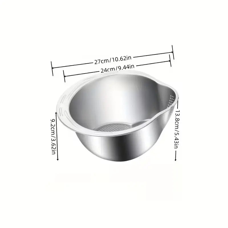 Stainless Steel Rice-Washing Drain Basket, 1 Count Multifunctional Kitchen Gadgets Kitchen Strainer for Washing Fruit Rice and Vegetables, Storage and Organization for Home Dining and Picnic, Kitchen Utensil