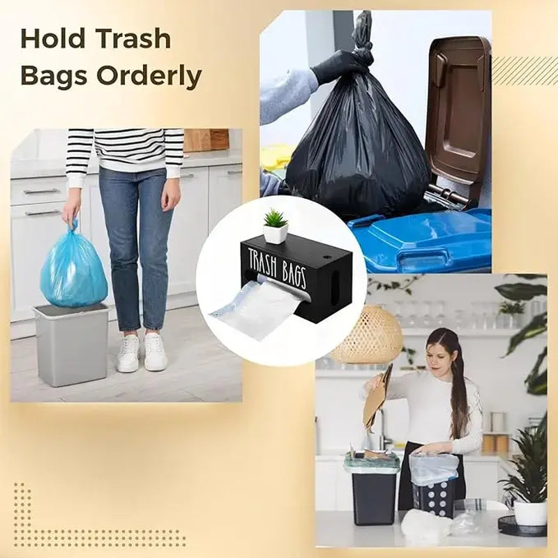 2 in 1 Wooden Plastic Grocery Bag Holder Dispenser, Wall Mount Extra Large Storage Organizer, Space Saving Kitchen & Bathroom Trash Bag Container