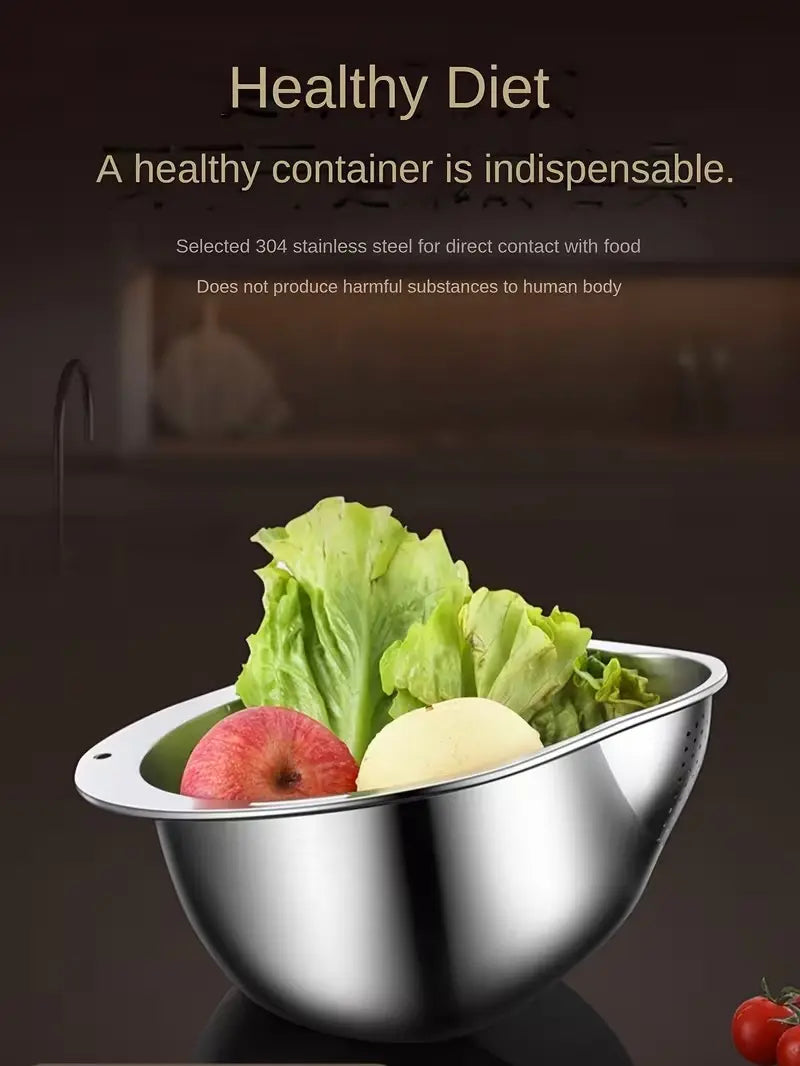 Stainless Steel Rice-Washing Drain Basket, 1 Count Multifunctional Kitchen Gadgets Kitchen Strainer for Washing Fruit Rice and Vegetables, Storage and Organization for Home Dining and Picnic, Kitchen Utensil