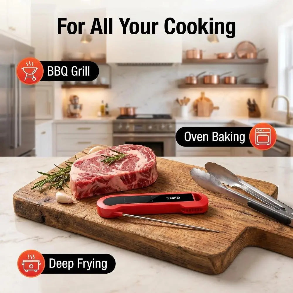 Digital Instant Read Kitchen Meat Thermometer - 0.3 Sec Response, ±0.5℉ Precision, for Grilling, Air Fryer, BBQ Essentials Accessories, Gifts for Men Dad Birthday, Red