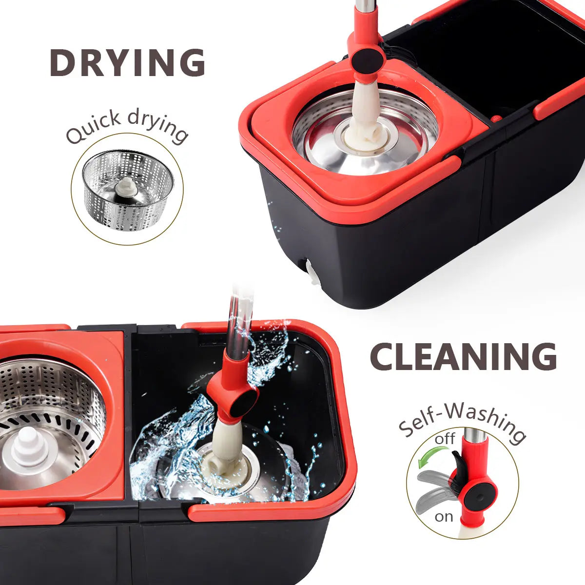 Mop and Bucket Set with 360° Rotatable Mop 3 Microfiber Heads 61/48-Inch Adjustable Handle Efficient Cleaning Supplies