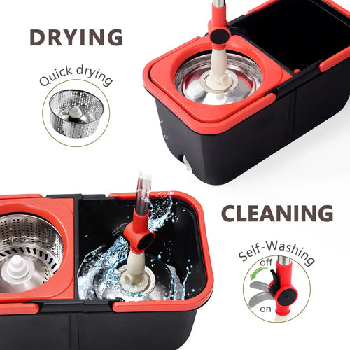 Mop and Bucket Set with 360° Rotatable Mop 3 Microfiber Heads 61/48-Inch Adjustable Handle Efficient Cleaning Supplies