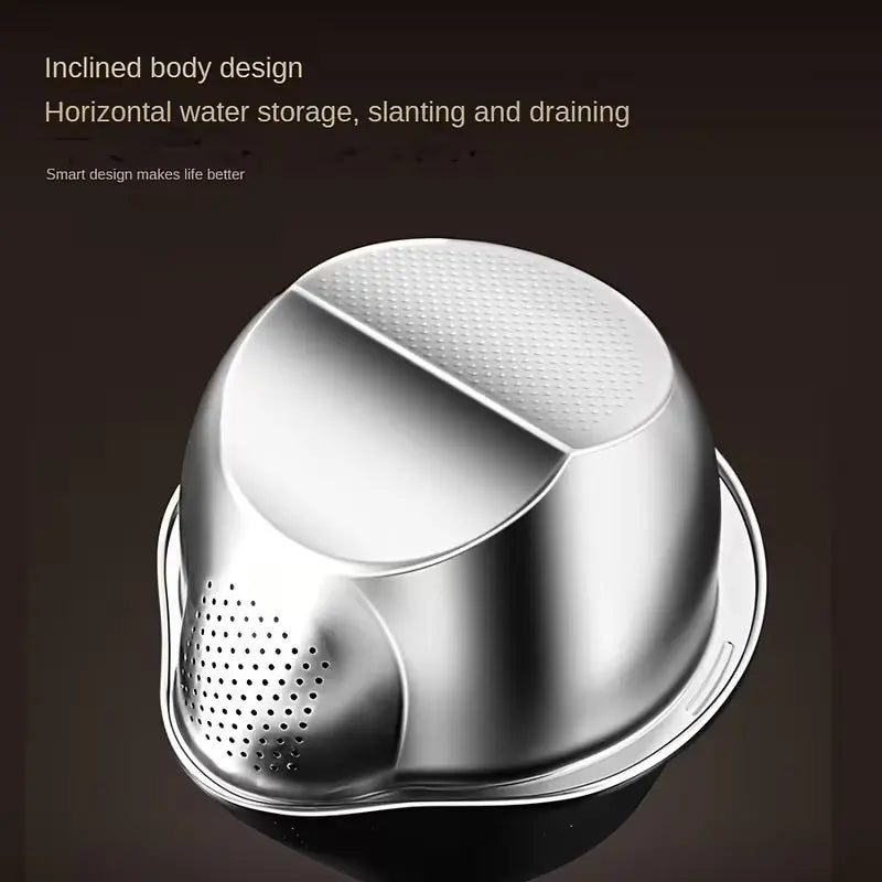 Stainless Steel Rice-Washing Drain Basket, 1 Count Multifunctional Kitchen Gadgets Kitchen Strainer for Washing Fruit Rice and Vegetables, Storage and Organization for Home Dining and Picnic, Kitchen Utensil