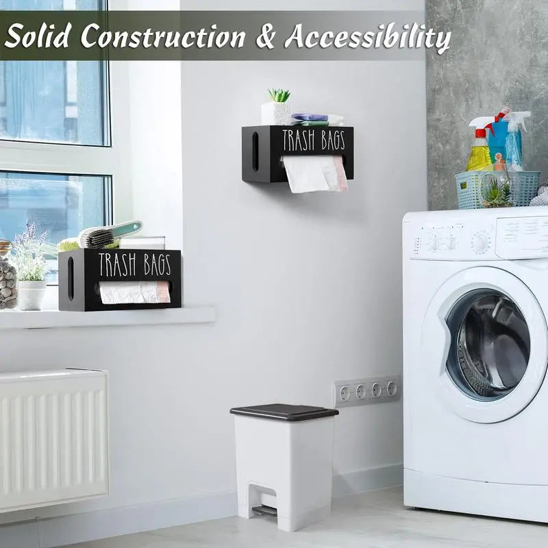 2 in 1 Wooden Plastic Grocery Bag Holder Dispenser, Wall Mount Extra Large Storage Organizer, Space Saving Kitchen & Bathroom Trash Bag Container