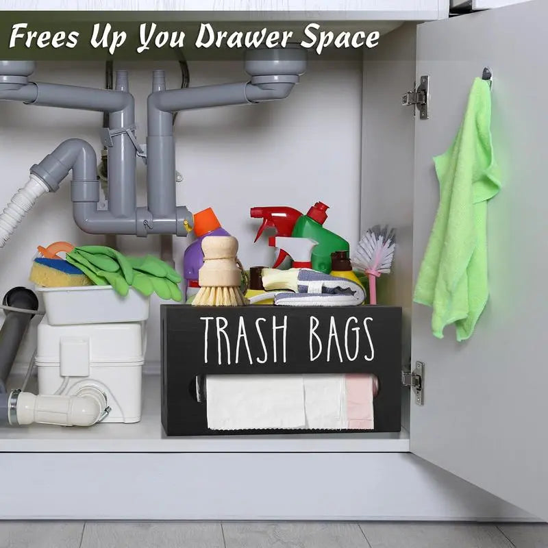 2 in 1 Wooden Plastic Grocery Bag Holder Dispenser, Wall Mount Extra Large Storage Organizer, Space Saving Kitchen & Bathroom Trash Bag Container