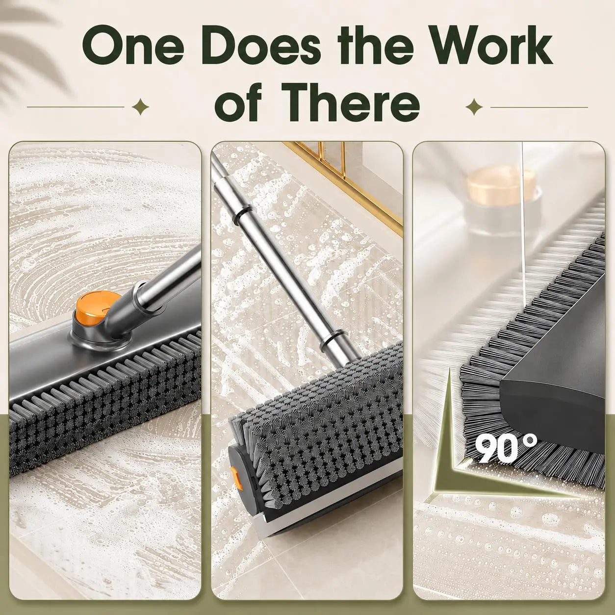 2-In-1 Long Handled Floor Cleaning Brush, Sweep & Scrub Combo with Ergonomic Handle, Heavy Duty Household Tool for Tile, Bathtub, Shower, Baseboard & Hard-To-Reach Corners, Thick Bristles Remove Stains, Grime and Mold Quickly