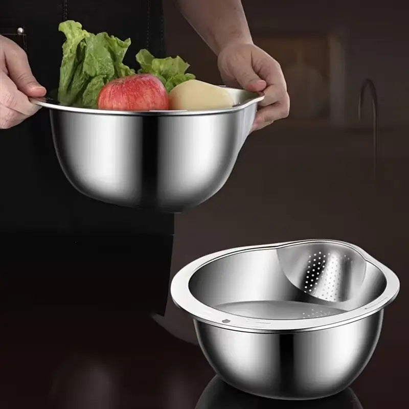 Stainless Steel Rice-Washing Drain Basket, 1 Count Multifunctional Kitchen Gadgets Kitchen Strainer for Washing Fruit Rice and Vegetables, Storage and Organization for Home Dining and Picnic, Kitchen Utensil